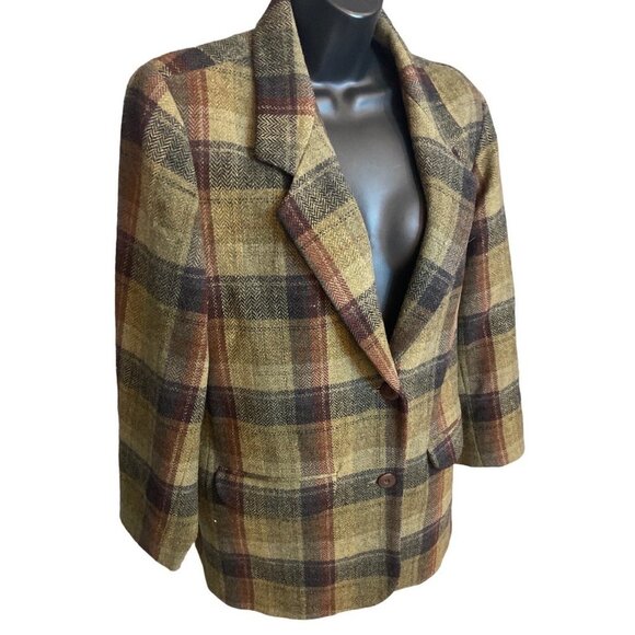 Vintage Eddie Bauer Wool Plaid Earthtones Blazer Sz MP - Picture 3 of 9